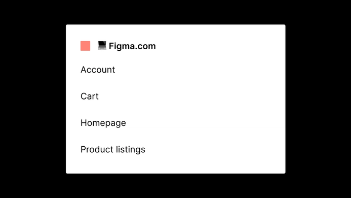 A mockup showing a Figma team and project arrangement. The team is called "Figma," and the projects are "Account," "Cart," "Homepage," "Product listings."