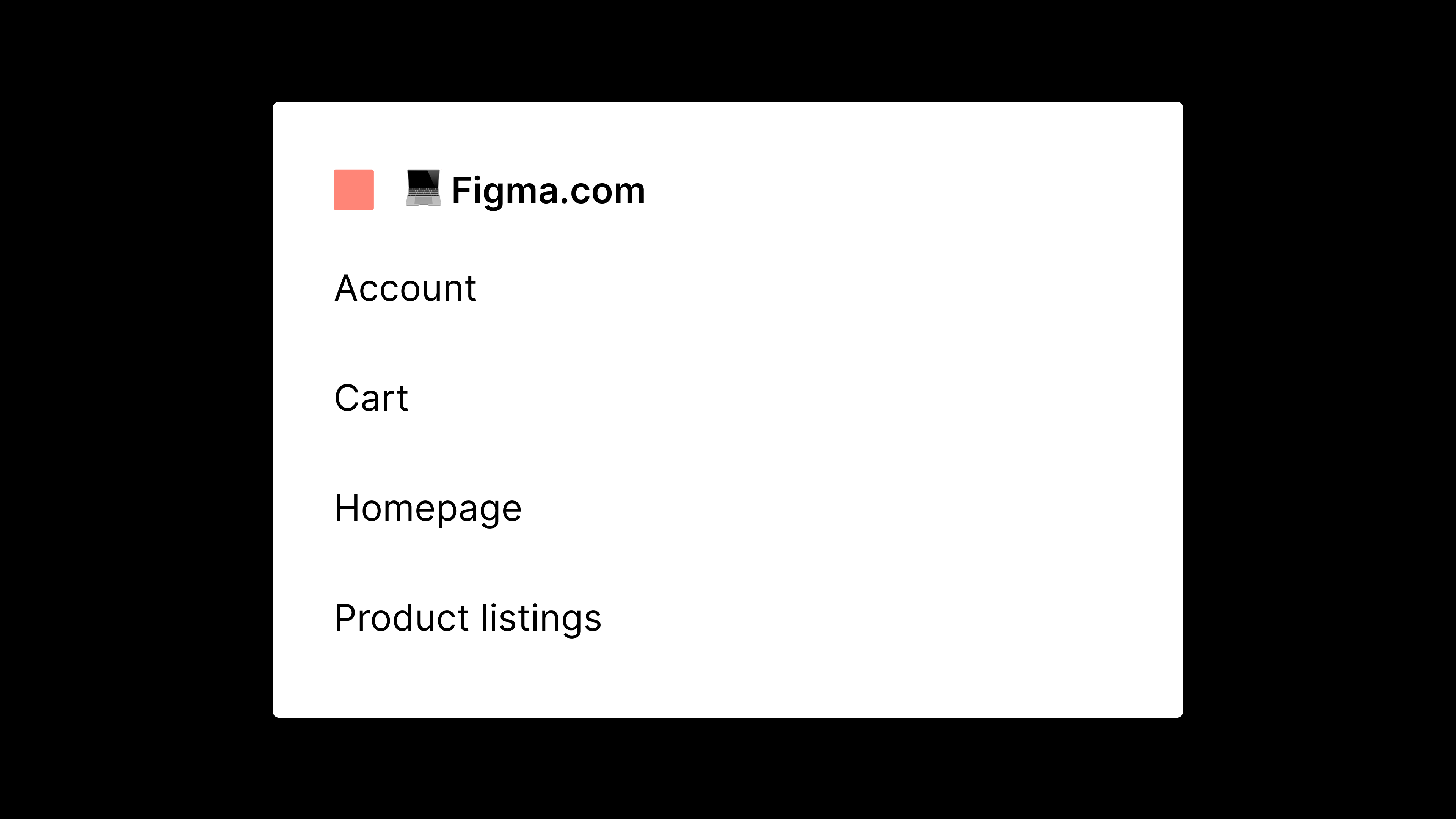 A mockup showing a Figma team and project arrangement. The team is called "Figma," and the projects are "Account," "Cart," "Homepage," "Product listings."