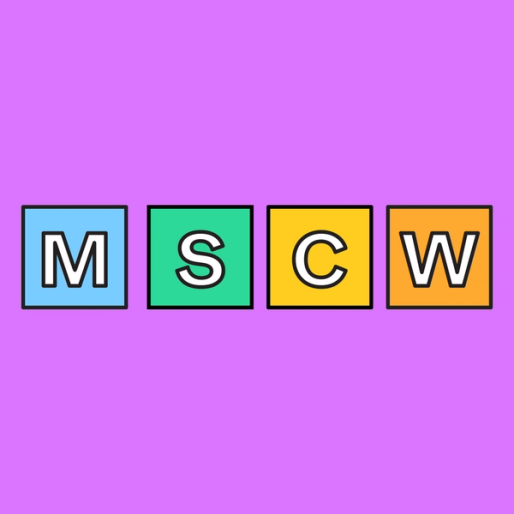 four colorful squares each labeled by the letters M, S, C and W