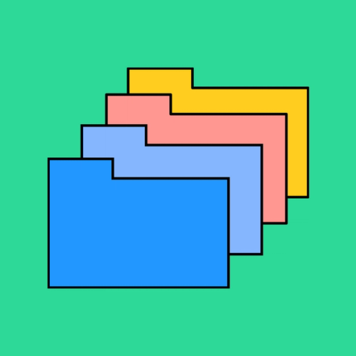 four colorful folders stacked on top of each other over a green background