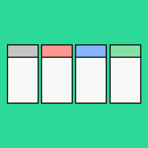 four long rectangles with multi-colored spaces for titles