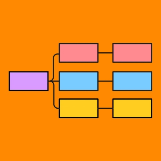 colorful rectangle shapes connected by lines over an orange background