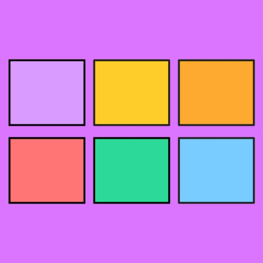six colorful squares in two rows