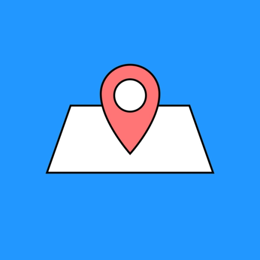 red map pin over a white square