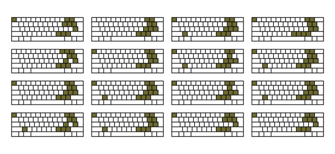 a grid of 16 keyboard variations
