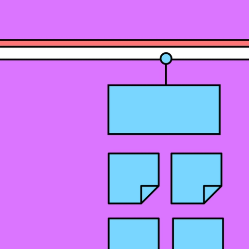 horizontal line with hanging blue rectangle and sticky notes stacked underneath