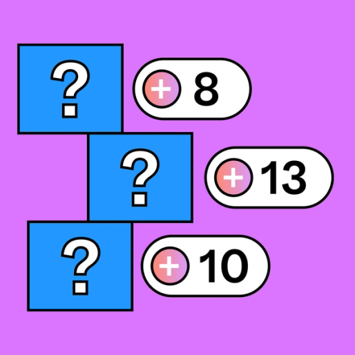 three blue boxes with question marks and voting counters on the right
