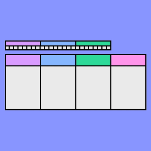 a timeline chart with four rectangular sections and a timeline bar at the top