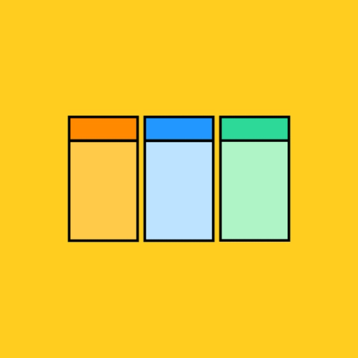 three colorful rectangles overlayed on a yellow background