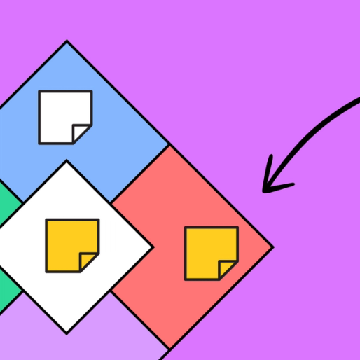 strategy diamond diagram with sticky note overlays