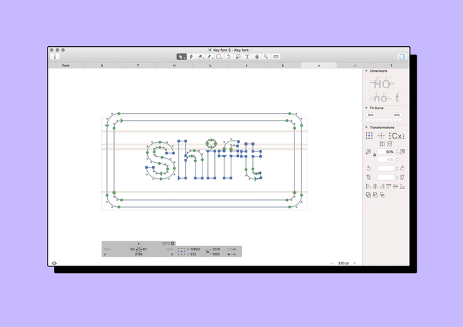 screenshot of type editing software showing the word shift enclosed in an outline