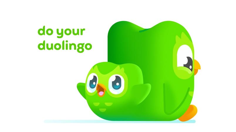 A still from the Super Bowl ad shows how the "do your Duolingo" text plays in relation to the artwork