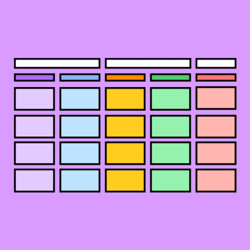five columns of multicolored rectangles