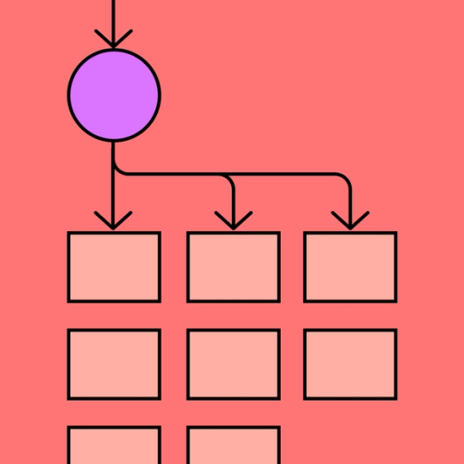 tree diagram with purple circle and eight rectangles below it