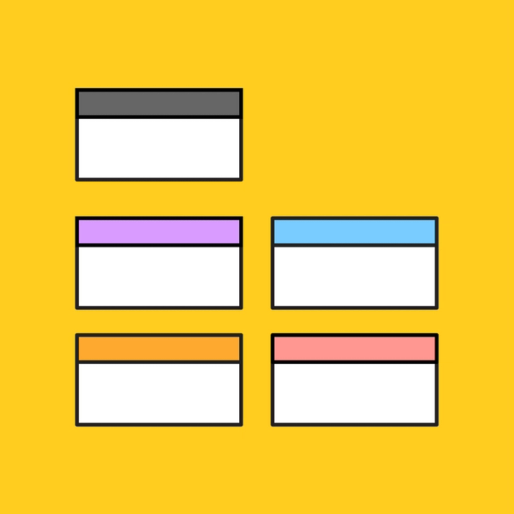 five rectangles with colorful labels