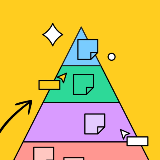 colorful triangle with icons and sticky notes overlayed on top