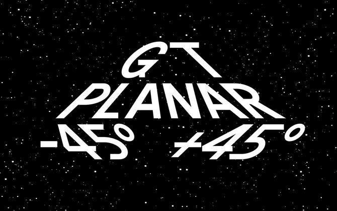 White text that reads "GT Planar" on a black background, slanted at 45 degrees