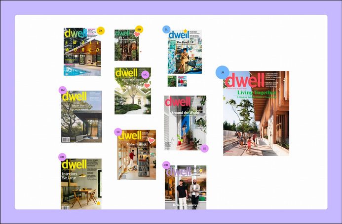 Screenshot of Dwell's swarm board voting on magazine covers