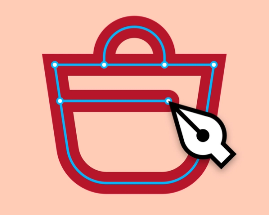 A pen tool drawing vector points of a shopping basket icon