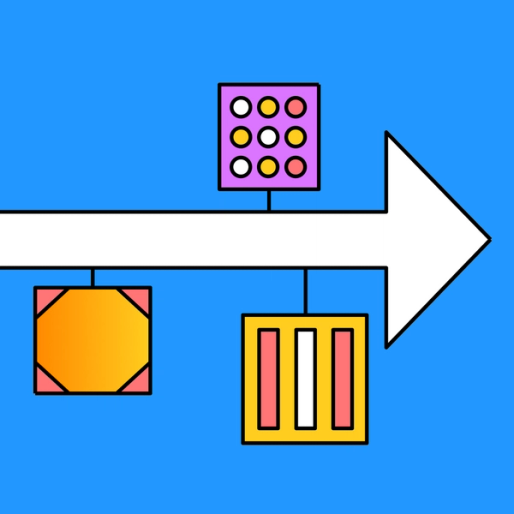 arrow with several boxes representing different stages of a timeline