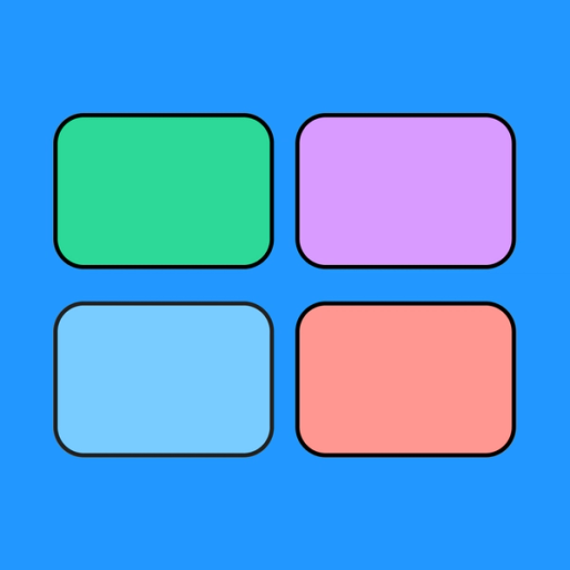 green, purple, blue and red rectangle shapes over a blue background
