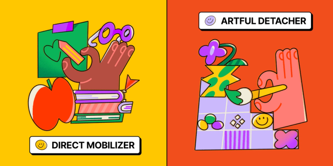 side-by-side illustrations showing direct mobilizer and artful detacher
