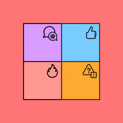 four colorful squares each with an icon overlayed on each square