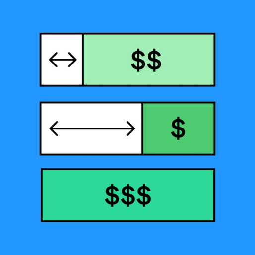 three green and white squares with arrows pointing to dollar signs 