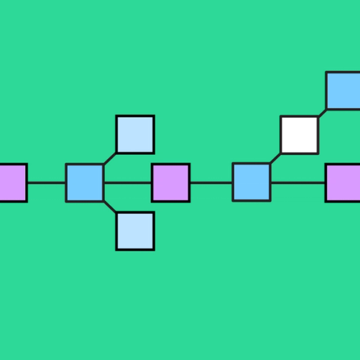 color square shapes all connected to each other by lines over a green background