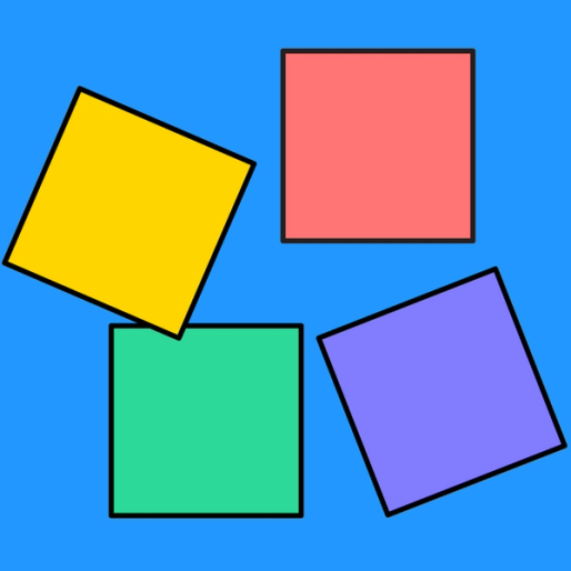 four boxes in different colors laid out in a playful way