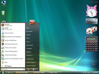 A screenshot of a Windows Vista desktop features blue and green wallpaper that resembles the northern lights