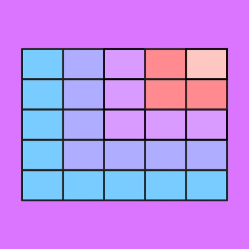 5x5 colorful colored square chart over a purple background