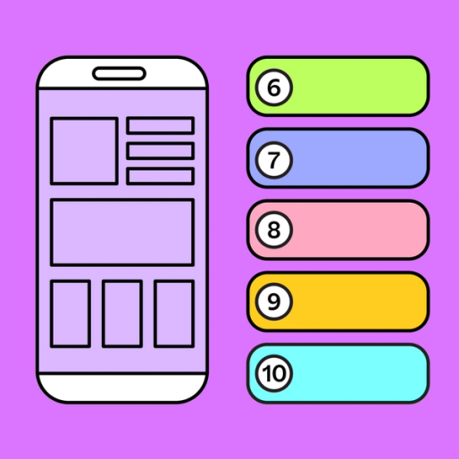 iphone mockup with five colorful rectangles next two it