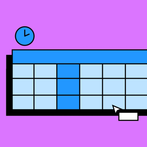 blue rectangular shaped schedule with a clock above it