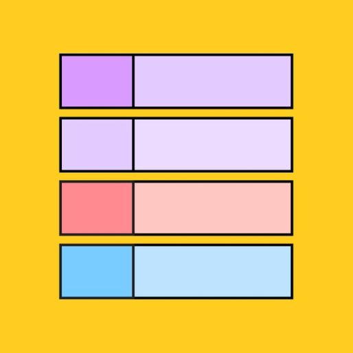 red, lilac, red and blue rectangles over a yellow background