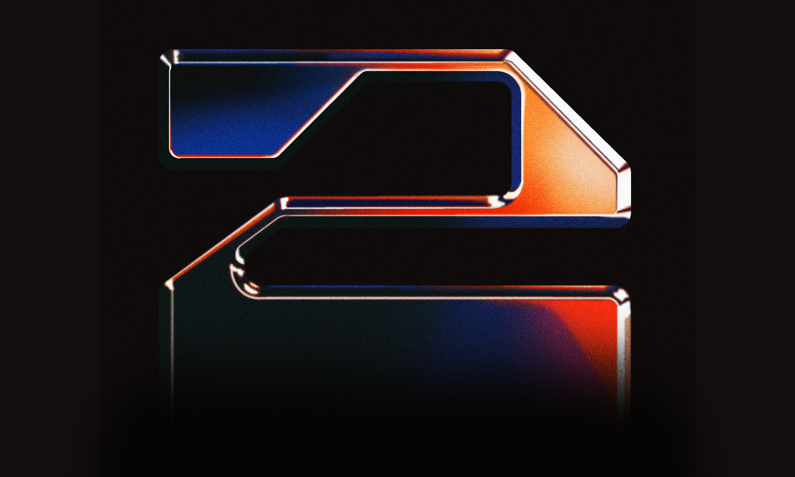 The number 2 is rendered with a 3D chrome effect over a black background.