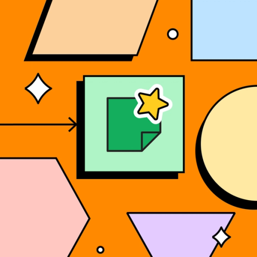 various shapes with a star emoji on a green sticky note in the center