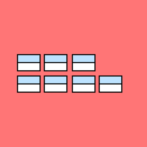 seven white and blue squares to represent a workflow process