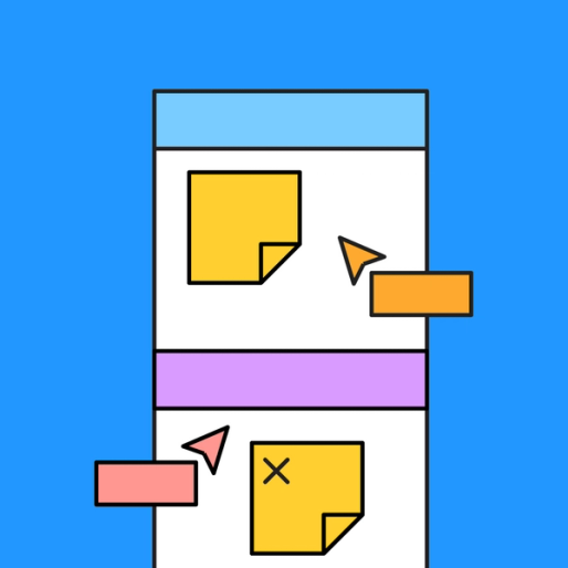 large rectangle diagram with sticky notes and FigJam's collaboration tools