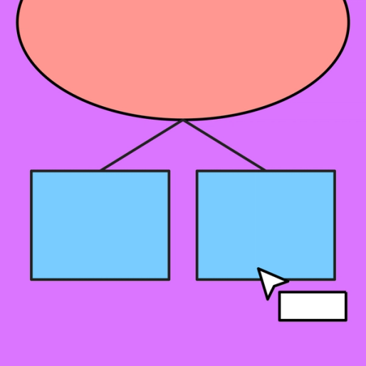 half of a circle with two lines connecting it to two blue rectangles