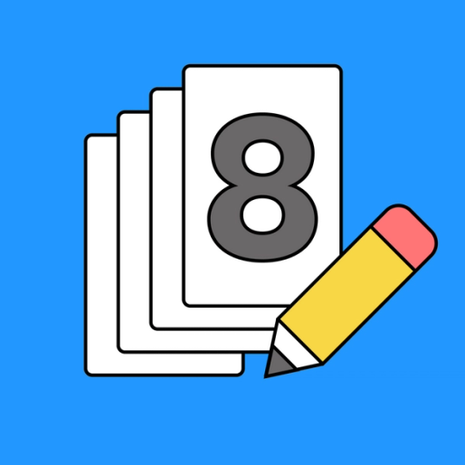 stack of cards with the label "8" and a pencil