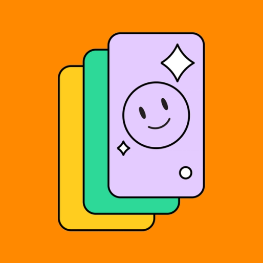 stack of colorful cards with a smiley face