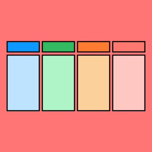 four columns of blue, green, orange, and red rectangles
