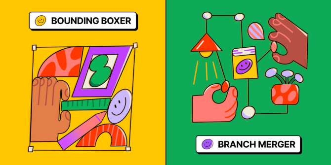 side-by-side illustrations showing bounding boxer and branch merger
