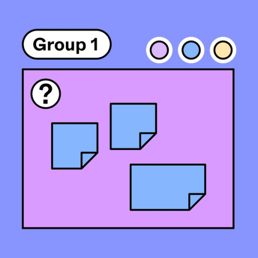 purple square labeled Group 1 and overlayed with three sticky notes