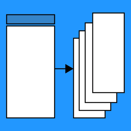 one sheet of paper with arrow pointing to four overlapping sheets of paper