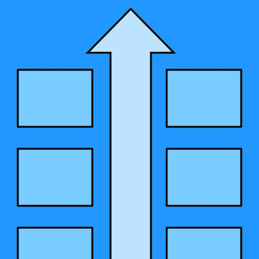six blue squares with a blue arrow separating them over a dark blue background