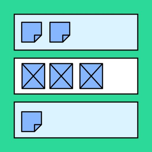 three horizontal rectangle shapes with sticky notes and text boxes overlayed on top