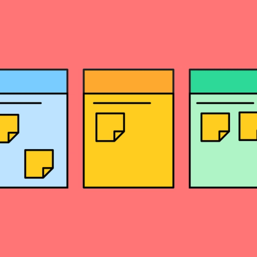 three rectangles with yellow sticky notes in them