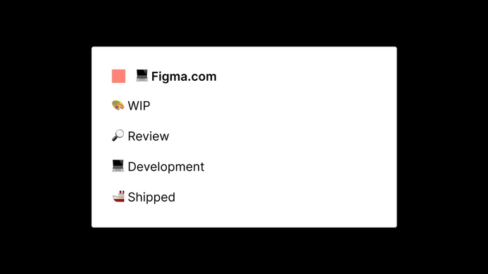 A mockup showing a Figma team and project arrangement. The team is called "Figma" and the projects are "WIP," "Review," "Development," "Shipped."